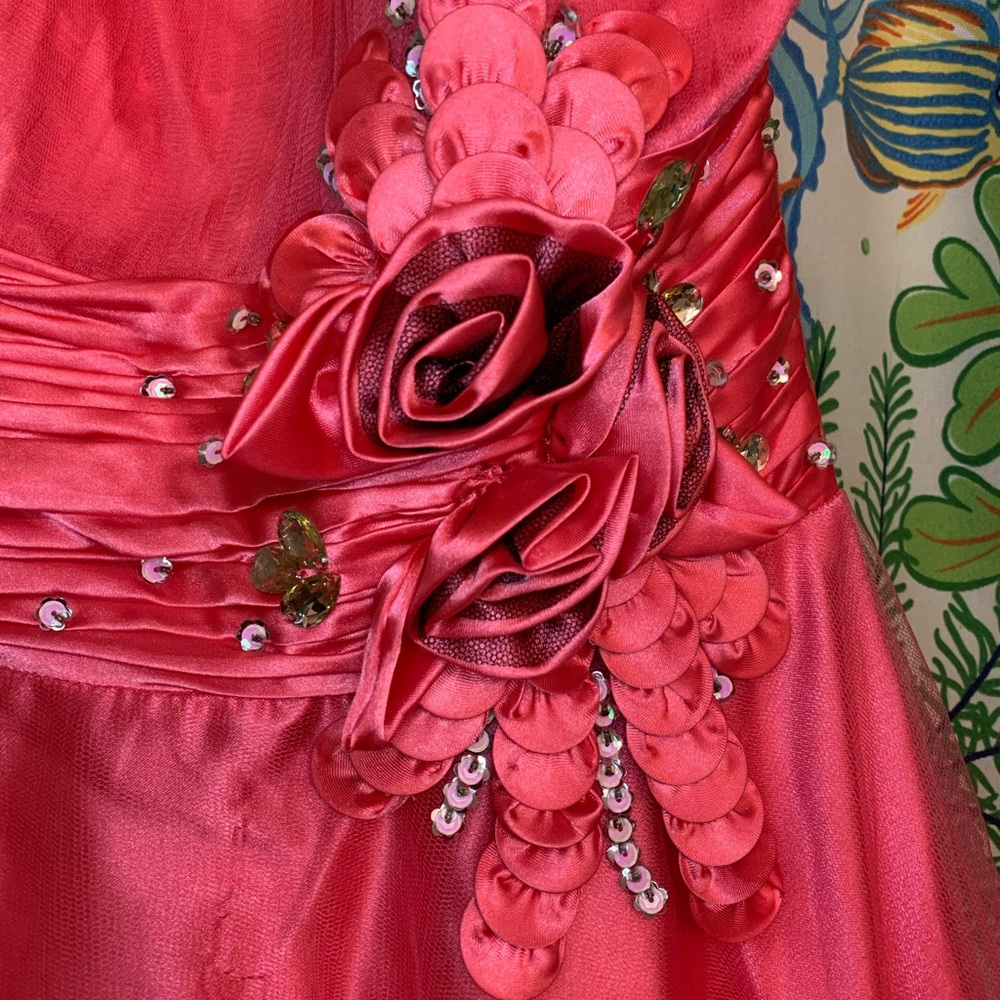 Coral Strapless Tulle Mini Dress